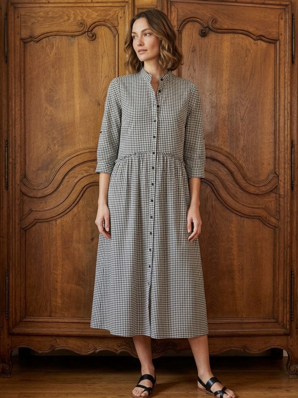 Taylor Tillman Liza Multi Gingham Ruffle Midi Shirt Dress S